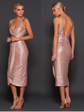 Elle Zeitoune Jean Rose Gold Sequin Gown Dress Size 10
